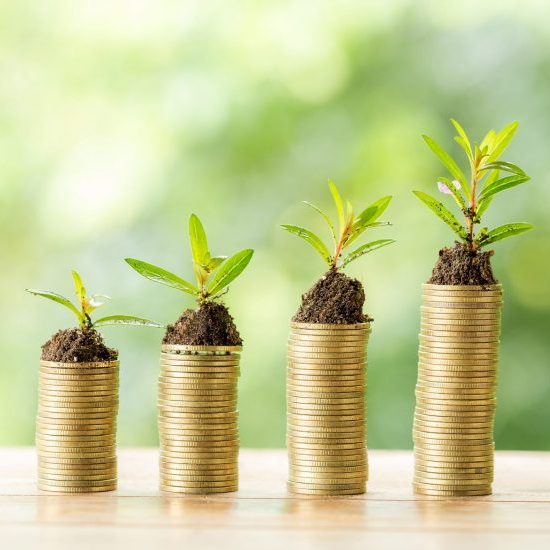 Coin on wooden table in front of green bokeh background. coins a concept of investment and saving moneys.